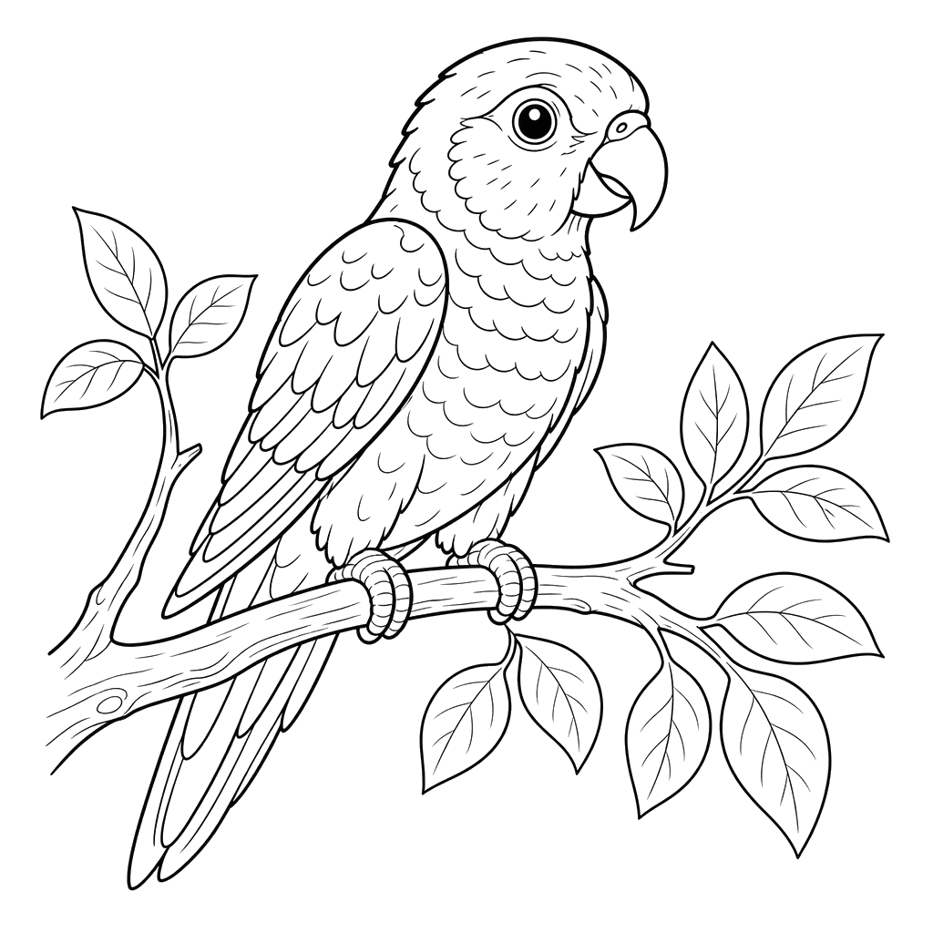 Lory Parrot on a Branch Coloring Page