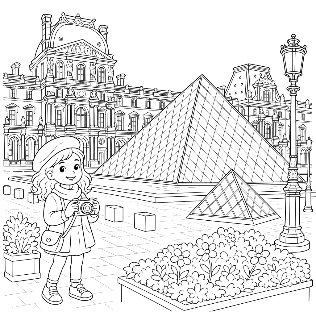 Louvre Museum Coloring Page
