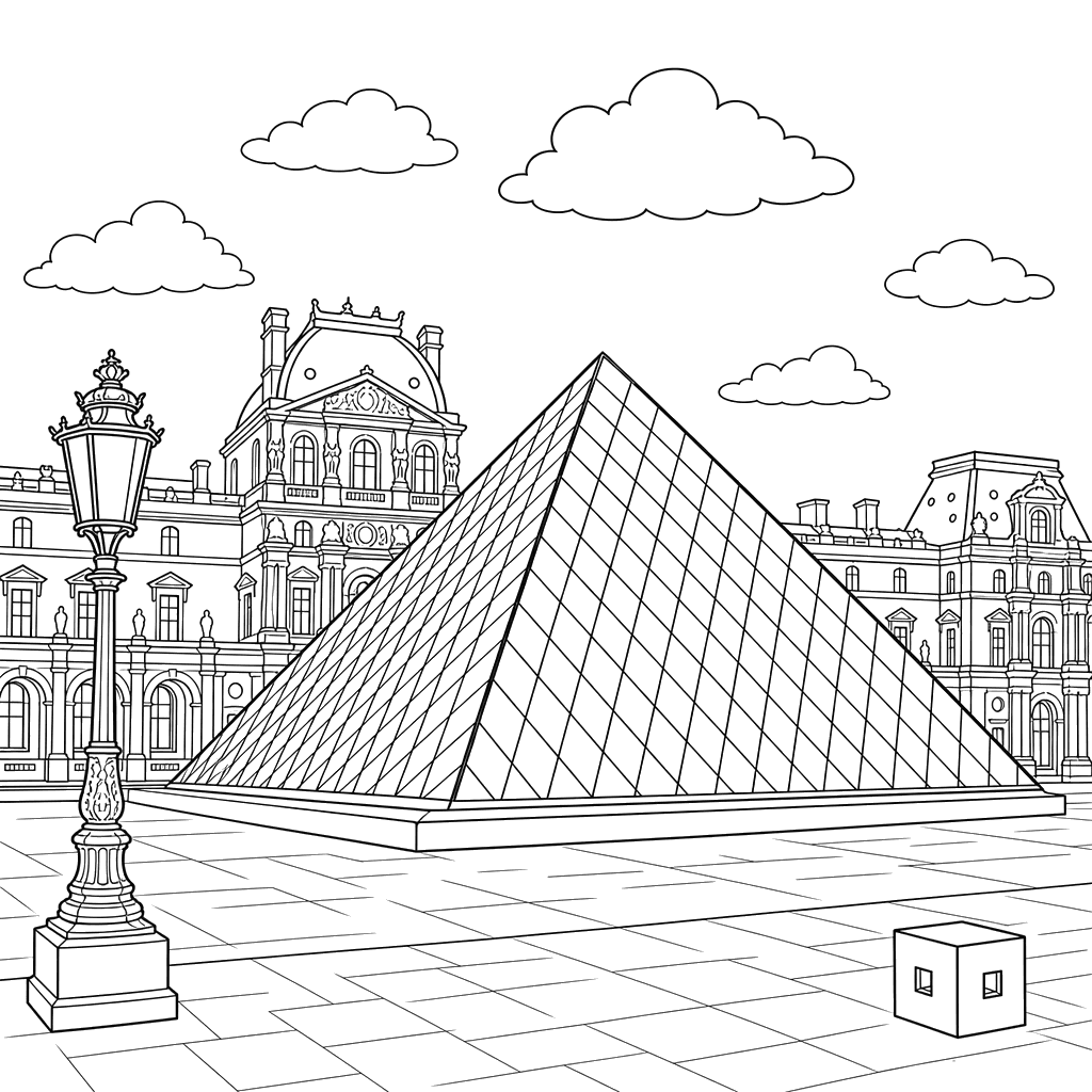 Louvre Pyramid Coloring Page