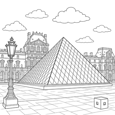 Louvre Pyramid Coloring Page