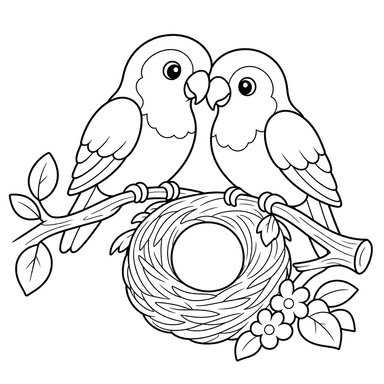 Lovebirds at a Nest Coloring Page