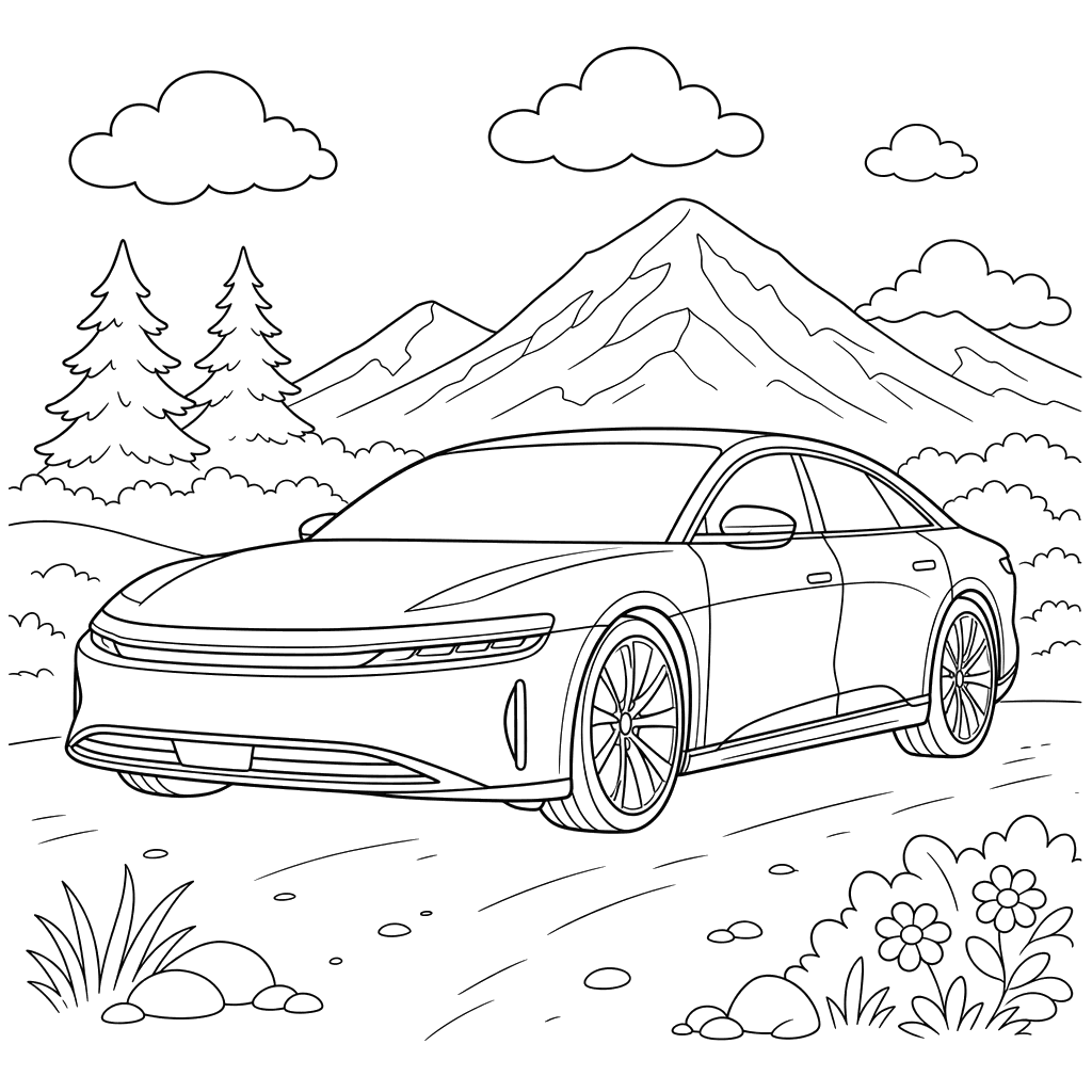 Lucid Air Electric Car Coloring Page