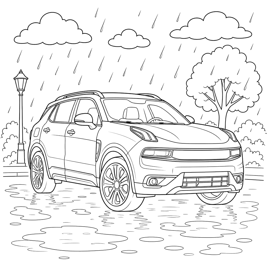 Lynk & Co 01 in Rainy Weather Coloring Page