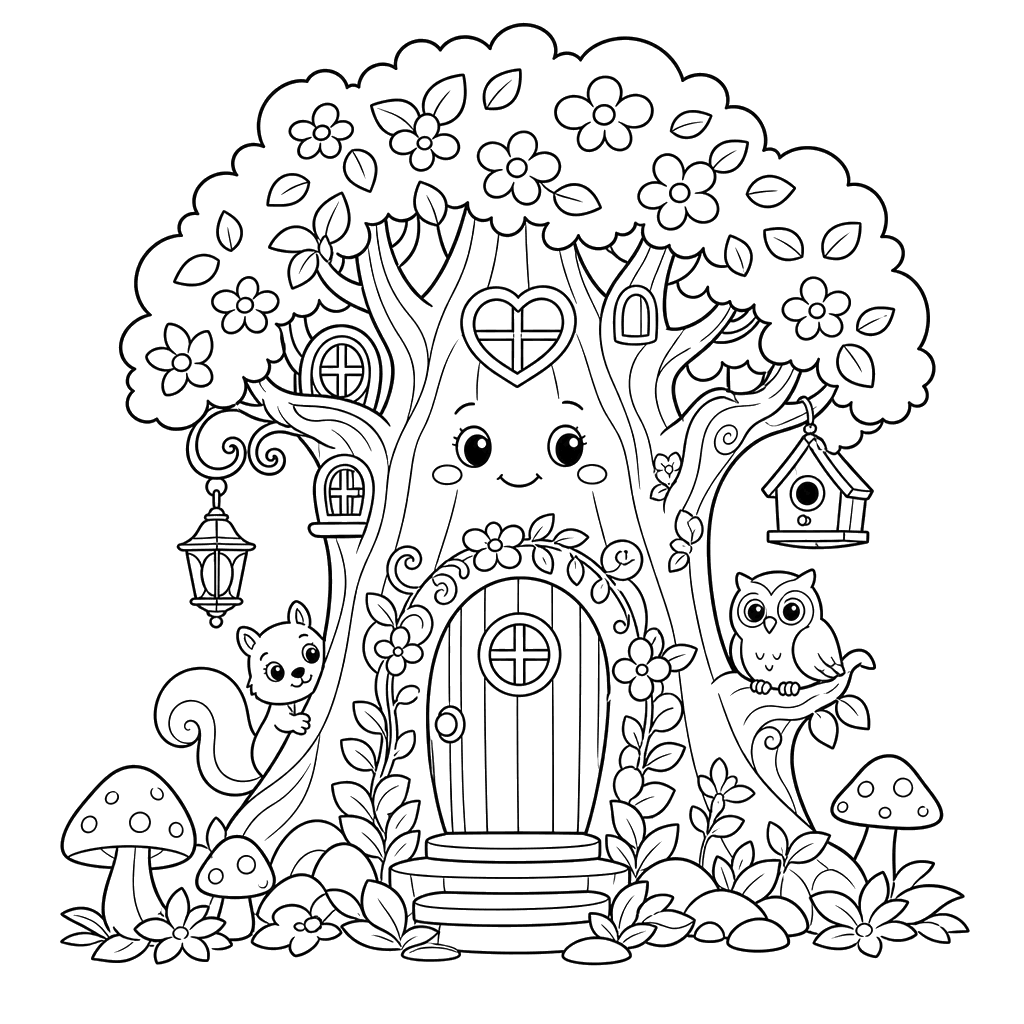 Magic Tree with a Door Coloring Page