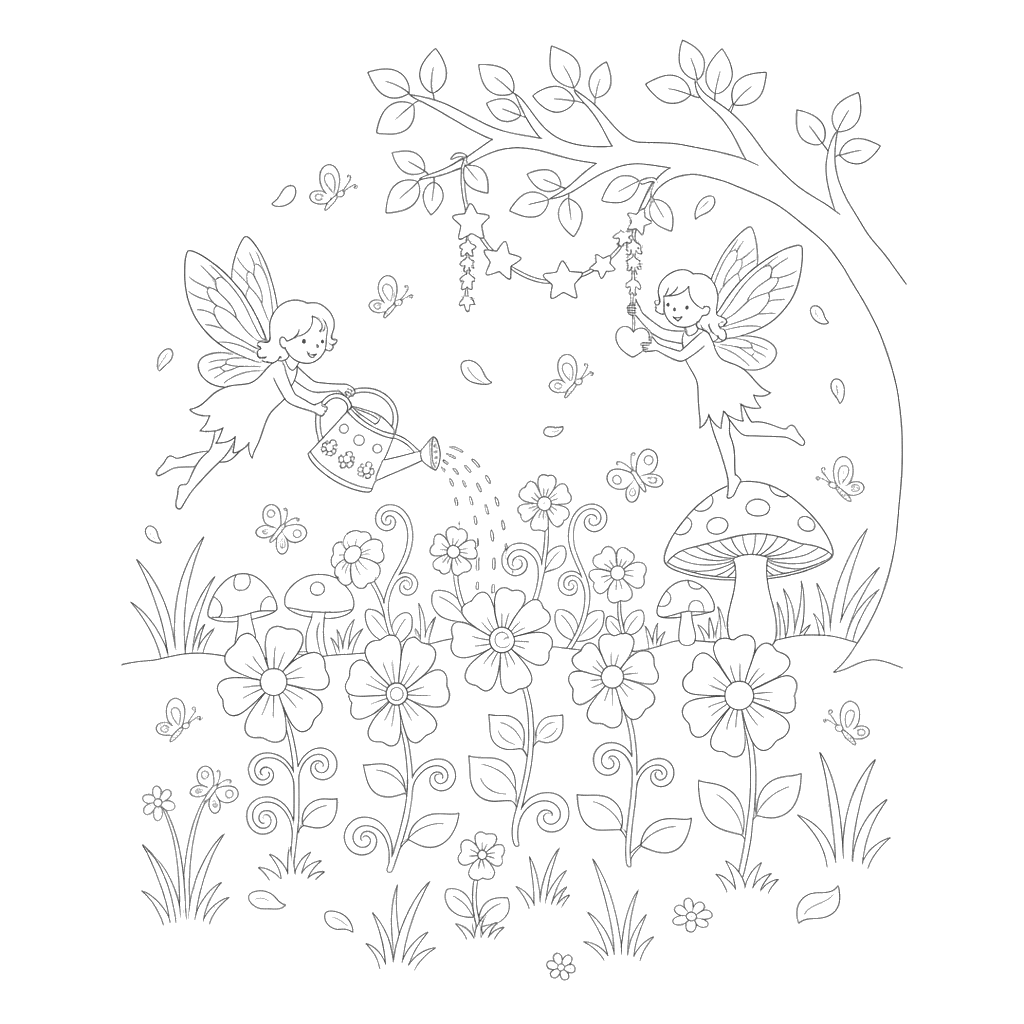 Magical Fairy Garden Coloring Page