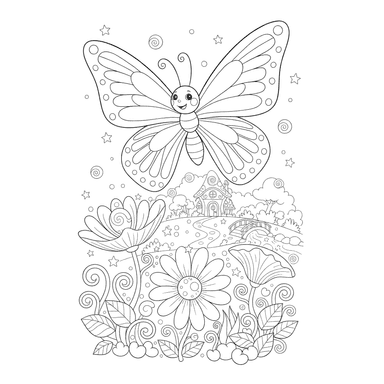 Magical Rainbow Butterfly Coloring Page