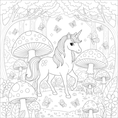 Magical Unicorn Forest Coloring Page