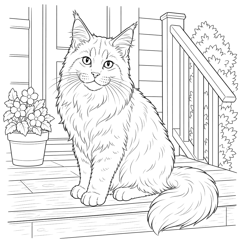 Maine Coon Cat on the Porch
