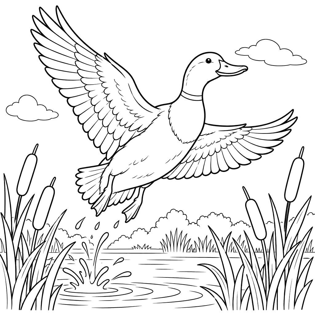 Mallard Duck Flying Over Reeds