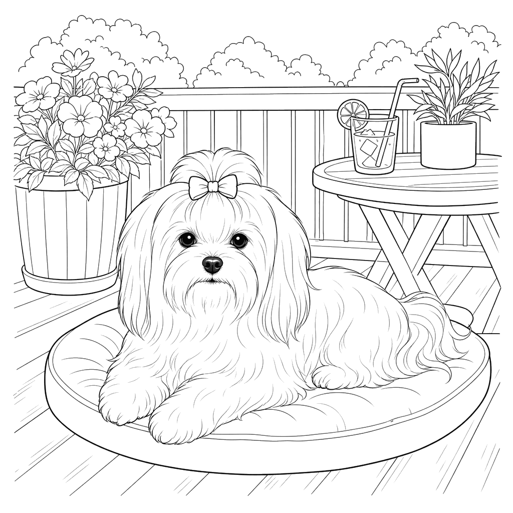Maltese Dog on a Summer Veranda