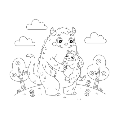 Mama Monster and Baby Coloring Page
