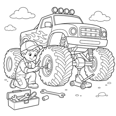Monster Truck Mechanic Coloring Page
