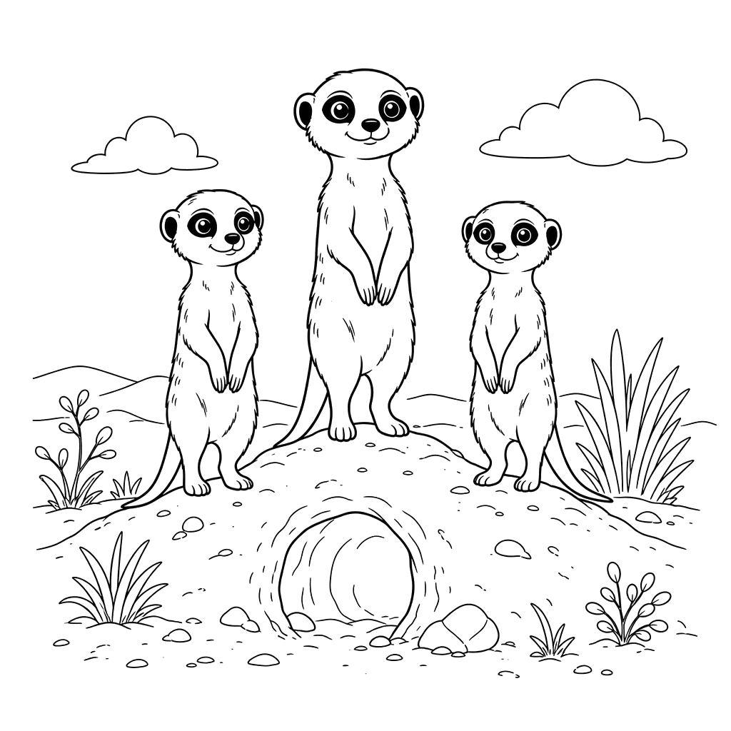 Meerkats Standing Guard Coloring Page