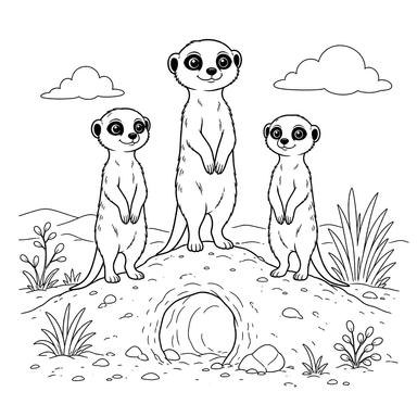 Meerkats Standing Guard Coloring Page