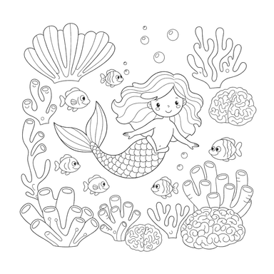 Mermaid Swimming Among Corals
