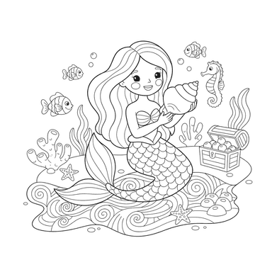 Mermaid Drawing in Sand Coloring Page