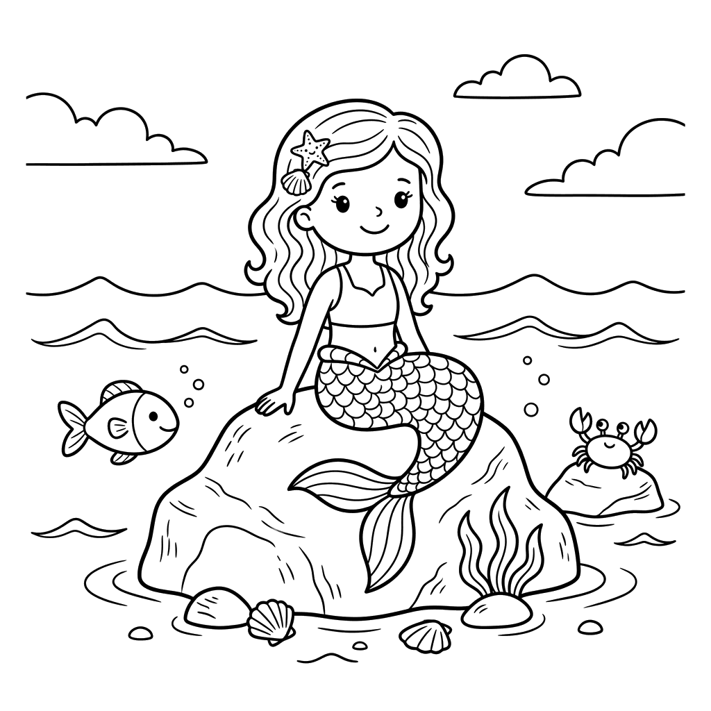 Mermaid on a Rock Coloring Page