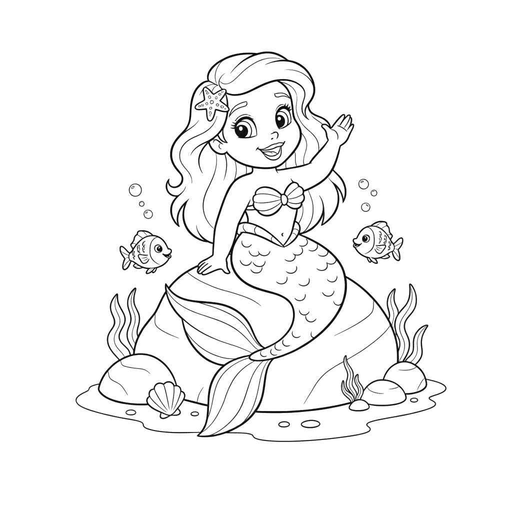 Mermaid on a Sea Rock Coloring Page