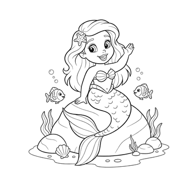Mermaid on a Sea Rock Coloring Page