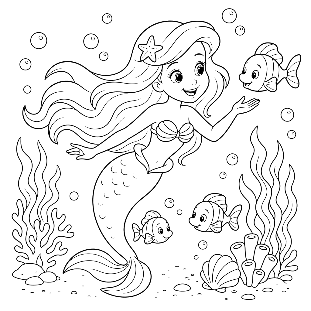 Mermaid Swimming with Fish