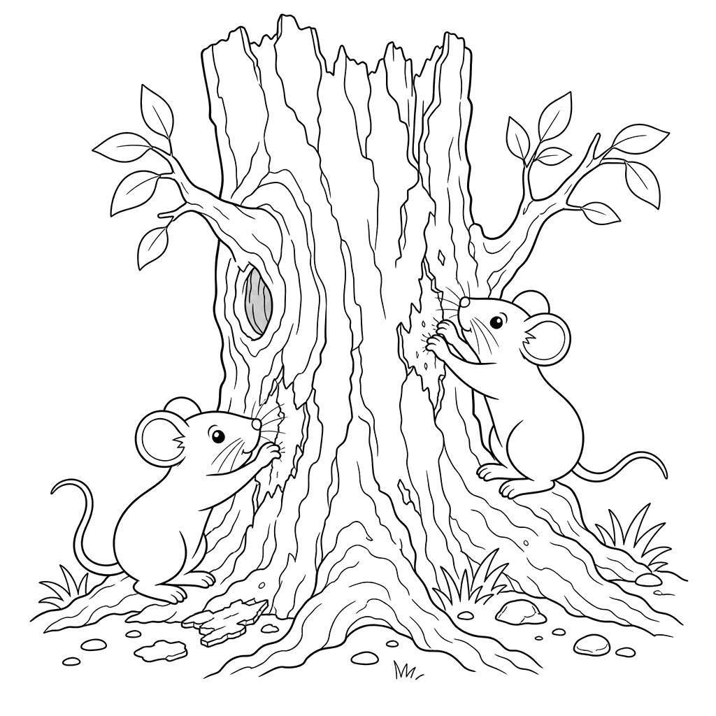 Mice Nibbling Old Tree Bark