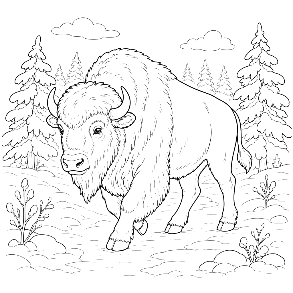 Mighty Bison in Winter Forest