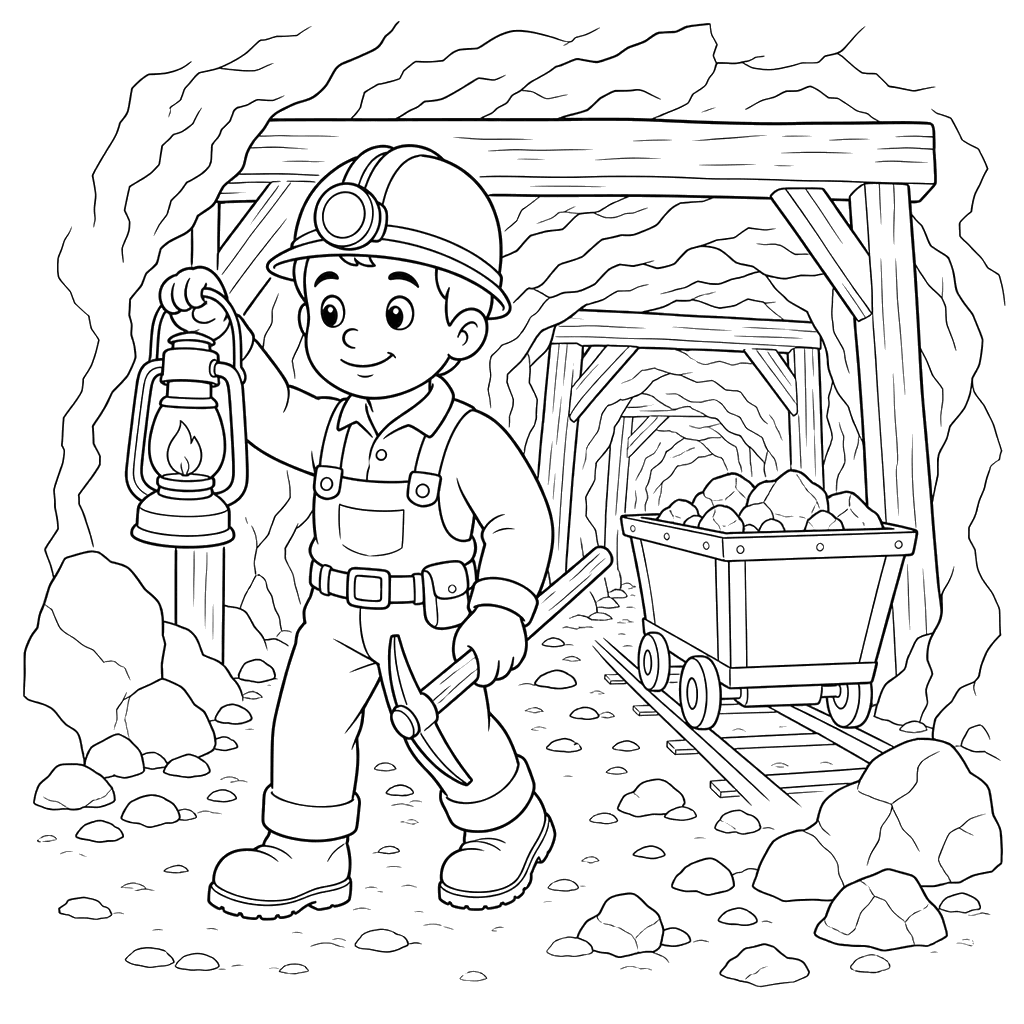 Miner with Lantern Coloring Page