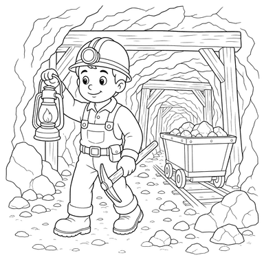 Miner with Lantern Coloring Page