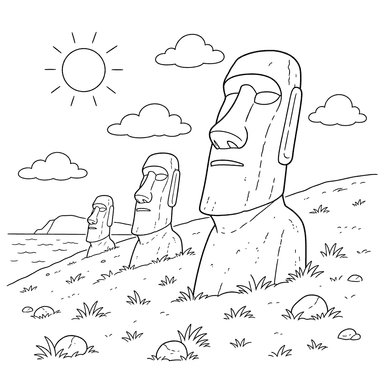 Moai Statues Coloring Page