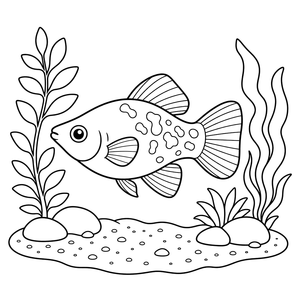 Molly fish on sand coloring page