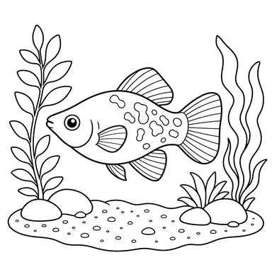 Molly fish on sand coloring page