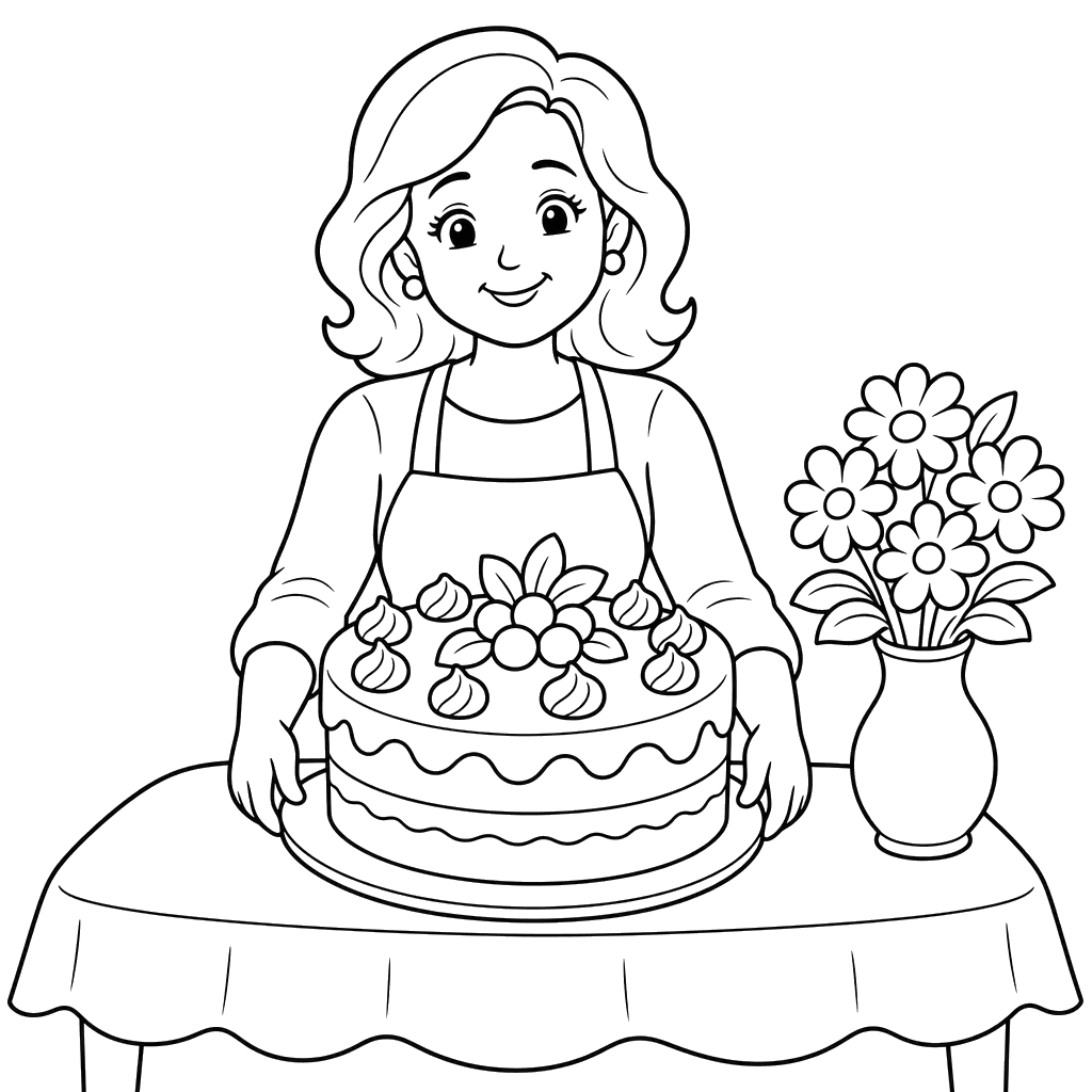 Mom at Table with Birthday Cake