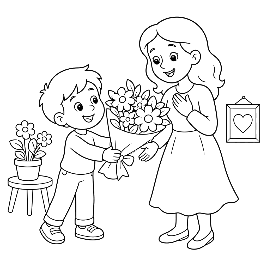 Mom Gets a Bouquet Coloring Page