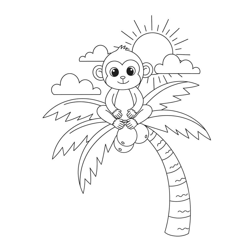 Monkey on Palm Tree Coloring Page