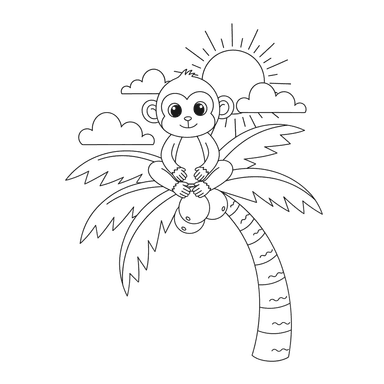 Monkey on Palm Tree Coloring Page
