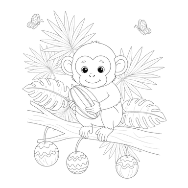 Monkey Holding Tropical Fruit Coloring Page