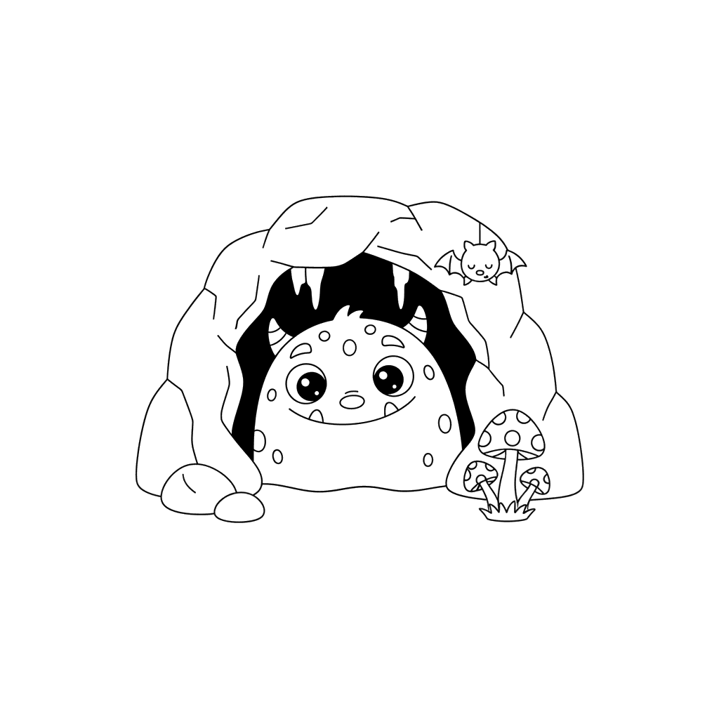Monster Hiding in Cave Coloring Page