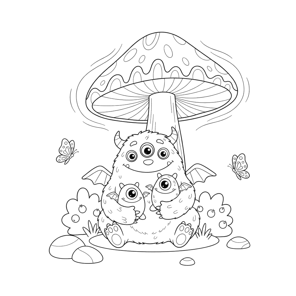 Monster Family by Glowing Mushroom Coloring Page