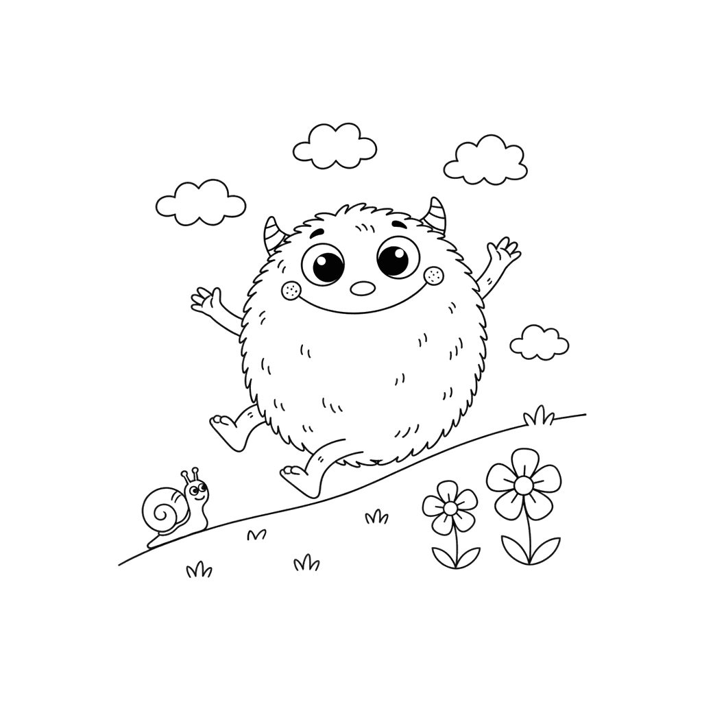 Monster Rolling Down Hill Coloring Page