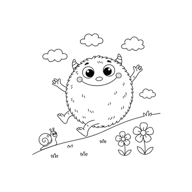 Monster Rolling Down Hill Coloring Page