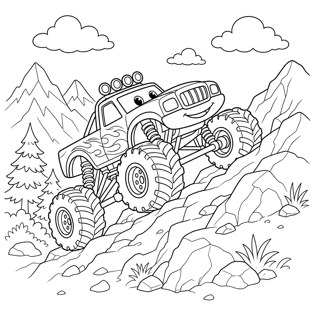Monster Truck Climbing Hill Coloring Page
