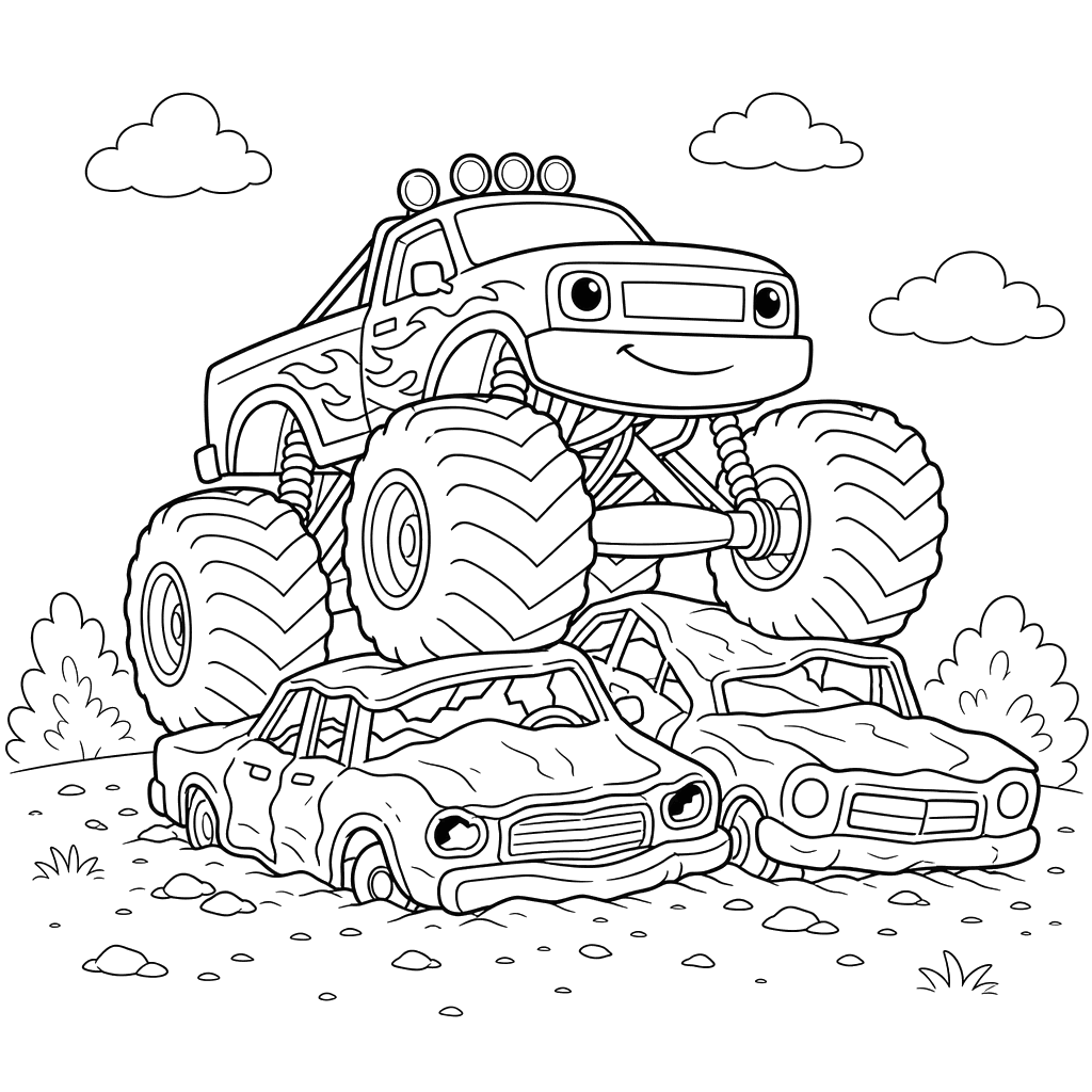 Monster Truck Crushing Cars Coloring Page