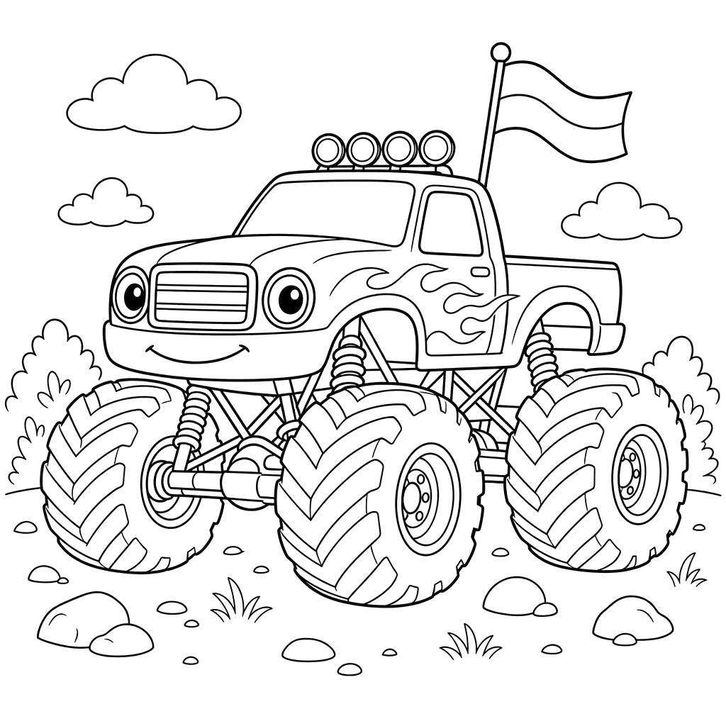 Monster Truck with Flag Coloring Page