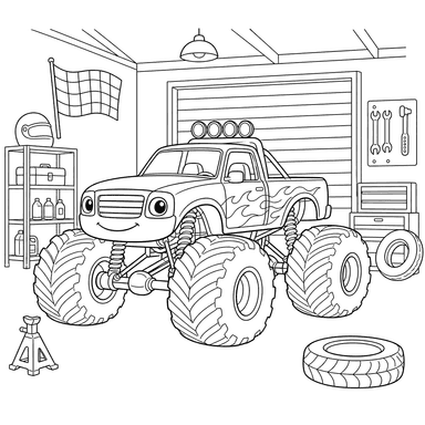Monster Truck in Garage Coloring Page