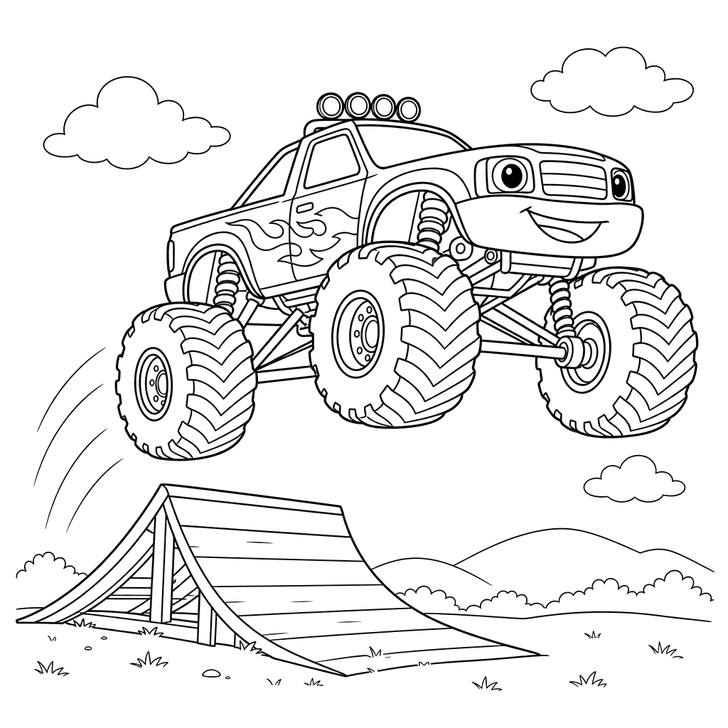 Monster Truck Jumping Ramp Coloring Page