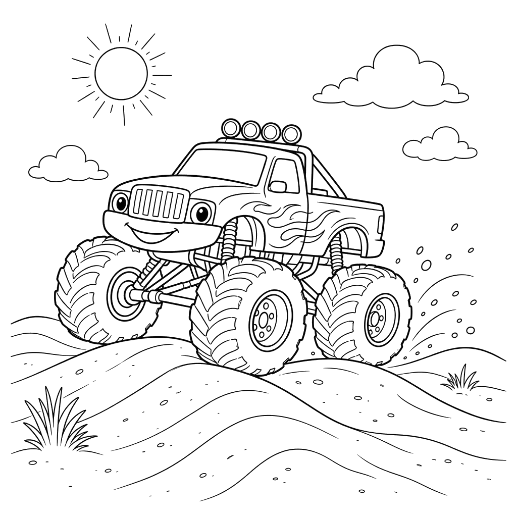 Monster Truck on Sand Dunes Coloring Page