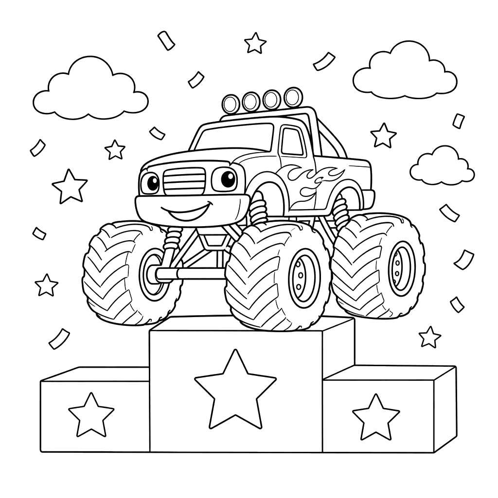 Monster Truck on Podium Coloring Page