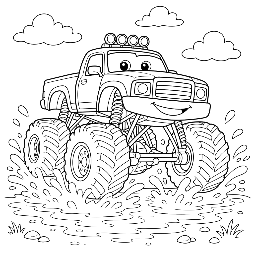 Monster Truck Splashing Water Coloring Page