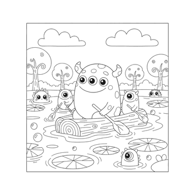 Friendly Monsters in a Swamp Coloring Page