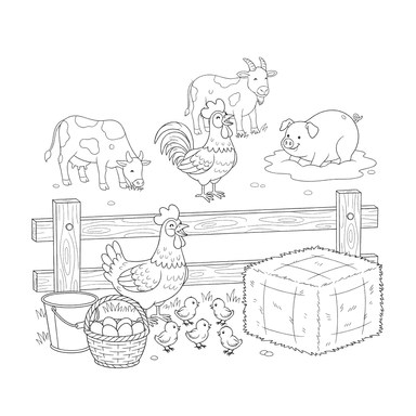 Morning Farm Animals Coloring Page